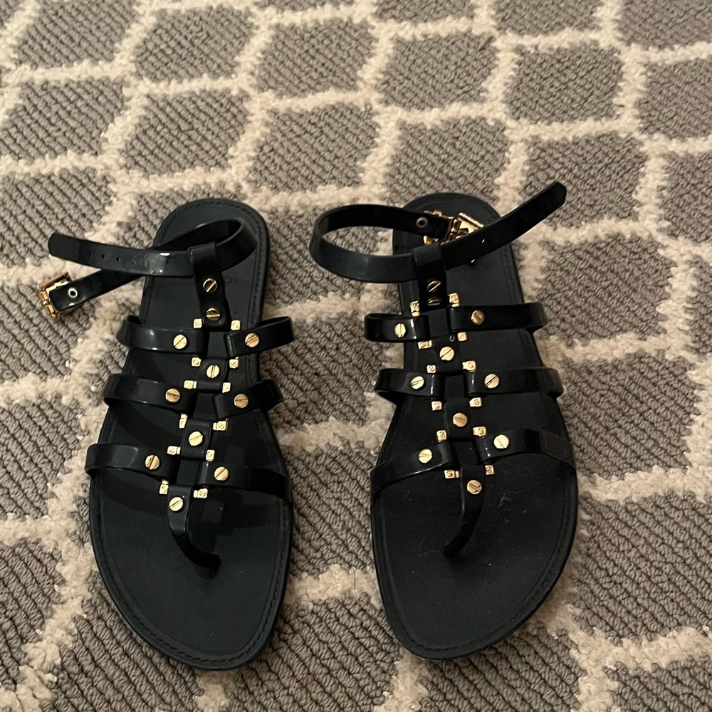 TORY BURCH Navy and Gold Sandals